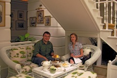 We head down to the authors lounge for tea