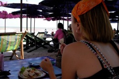 a pirate eats Sarah's food