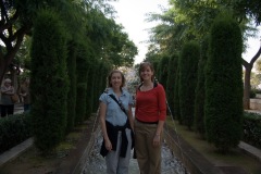Sarah and Elizabeth obscuring a fountain